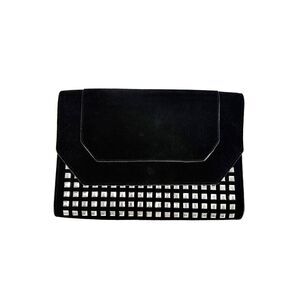 BCBGMAXAZRIA Envelope Clutch Black Suede Silver Studded Edgy Luxe Goth Y2K